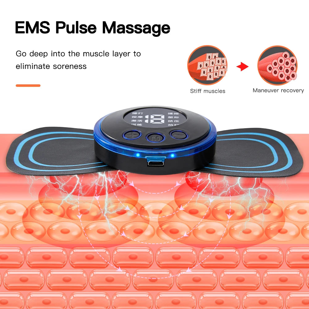 Rechargeable EMS Pulse Massager with Magnetic Therapy – 8 Modes, 19 Levels, Digital Display & Remote Control