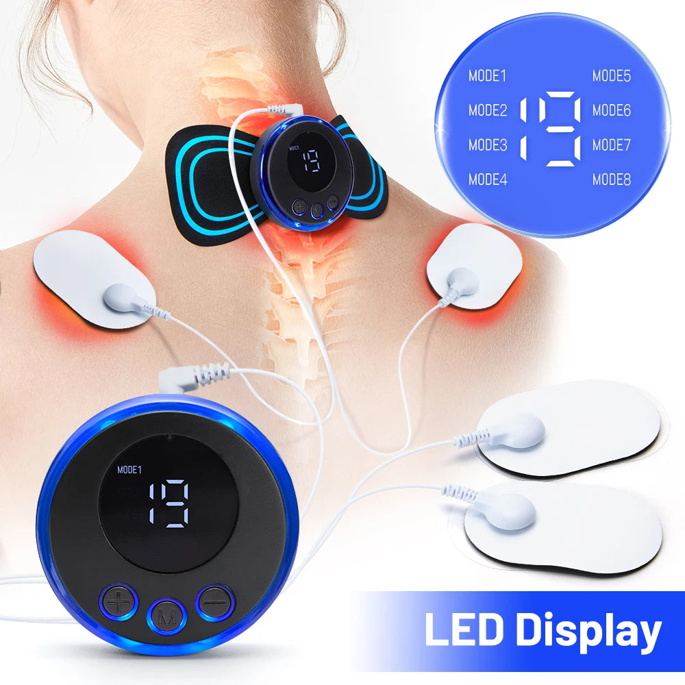 Rechargeable EMS Pulse Massager with Magnetic Therapy – 8 Modes, 19 Levels, Digital Display & Remote Control