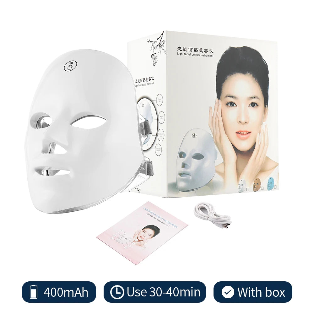 7-Color LED Face & Neck Mask – Skin Rejuvenation, Anti-Aging, Acne Removal & Collagen Boost